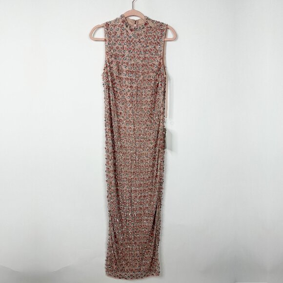 NWT Mac Duggal Embellished High Neck Sleeveless Sheath Dress Peach 4 #A03131 - Picture 2 of 7